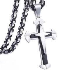 ***COI Titanium Black Silver Cross Pendant-01536AA