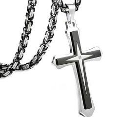 ***COI Titanium Black/Gold Tone Silver Cross Pendant With Cubic Zirconia-01537AA