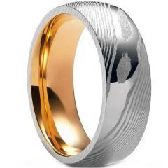 ***COI Tungsten Carbide Rose Silver Damascus Dome Court Ring-01546AA