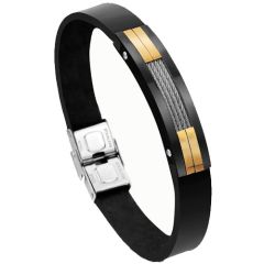***COI Titanium Black Gold Tone Wire Rubber Bracelet With Steel Clasp(Length: 8.27 inches)-01551AA