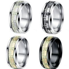 ***COI Titanium Black/Silver Luminous Crown Beveled Edges Ring-01553AA