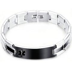 ***COI Titanium Black Silver Medical Alert Bracelet With Steel Clasp(Length: 7.87 inches)-01554AA