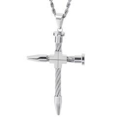 ***COI Titanium Black/Gold Tone/Silver/Blue Wire Cross Pendant-01560AA