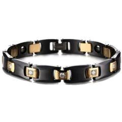 ***COI Titanium Gold Tone Black Ceramic Cubic Zirconia Bracelet With Steel Clasp(Length: 8.27 inches)-01563AA