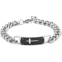 ***COI Titanium Black Silver Cross Bracelet With Steel Clasp(Length: 8.66 inches)-01564AA