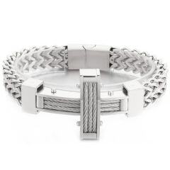 ***COI Titanium Black/Gold Tone/Silver Cross Wire Bracelet With Steel Clasp(Length: 8.27 inches)-01565AA