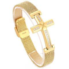 ***COI Gold Tone Titanium Cross Cubic Zirconia Bracelet With Steel Clasp(Length: 8.66 inches)-01567AA