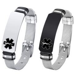 ***COI Titanium Black Silver Medical Alert Bracelet With Steel Clasp(Length: 8.27 inches)-01571AA