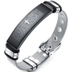 ***COI Titanium Black Silver Cross Prayer Bracelet With Steel Clasp(Length: 8.27 inches)-01574AA