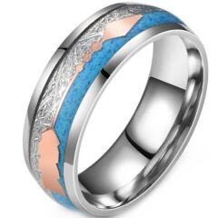 ***COI Titanium Rose Silver Meteorite & Turquoise Dome Court Ring With Arrows-01580AA