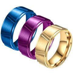 ***COI Titanium Purple/Blue/Gold Tone Diagonal Grooves Step Edges Ring-01581AA
