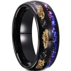 ***COI Black Titanium Meteorite Gold Foil & Crushed Opal Dome Court Ring-01588AA
