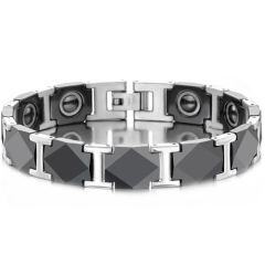 ***COI Titanium Gold Tone/Silver Ceramic Bracelet With Steel Clasp(Length: 8.27 inches)-01596AA