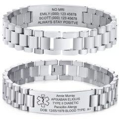 ***COI Titanium Black/Gold Tone/Silver Medical Alert Custom Engraving Bracelet With Steel Clasp(Length: 8.27 inches)-01598AA
