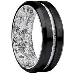 ***COI Black Titanium Meteorite Beveled Edges Ring-01601AA