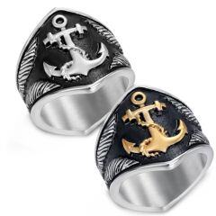 ***COI Titanium Black Silver/Black Gold Tone Silver Anchor Ring-01603AA