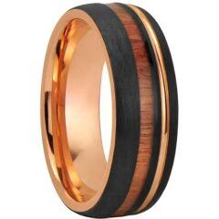 ***COI Tungsten Carbide Black Rose Offset Groove Ring With Koa Wood-01617AA