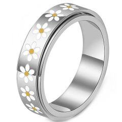 ***COI Titanium Gold Tone/Silver Floral Rotating Ring With Ceramic-01620AA