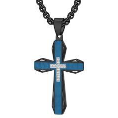 ***COI Titanium Black Silver/Gold Tone Silver/Black Blue Cross Pendant With Cubic Zirconia-01625AA