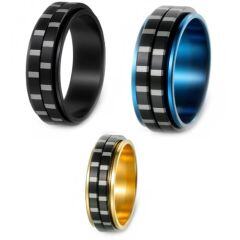 ***COI Titanium Black Silver/Black Blue Silver/Black Gold Tone Silver Rotating Ring-01635AA