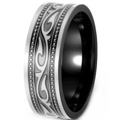 ***COI Titanium Black Silver Celtic Ring-01636AA