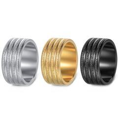 ***COI Titanium Black/Gold Tone/Silver 10mm Sandblasted Triple Grooves Step Edges Ring-01638AA