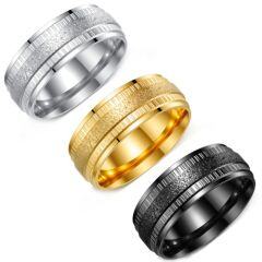 ***COI Titanium Black/Gold Tone/Silver Sandblasted Step Edges Ring-01639AA
