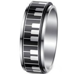 ***COI Titanium Black Silver Piano Rotating Ring-01640AA