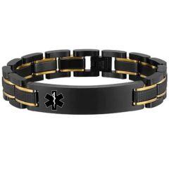 ***COI Titanium Black Gold Tone Medical Alert Bracelet With Steel Clasp(Length: 8.66 inches)-01647AA