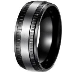 ***COI Titanium Black Silver Tire Tread Step Edges Ring-01652AA