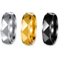 ***COI Titanium Black/Gold Tone/Silver Faceted Step Edges Ring-01654AA