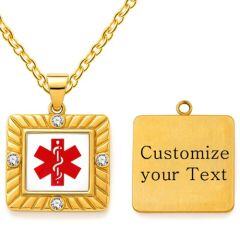 ***COI Gold Tone Titanium Medical Alert Pendant With Cubic Zirconia-01658AA