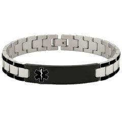 ***COI Titanium Black Silver Medical Alert Bracelet With Steel Clasp(Length: 7.87 inches)-01665AA