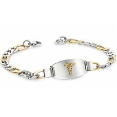 ***COI Titanium Silver/Gold Tone Silver Medical Alert Bracelet With Steel Clasp(Length: 8.27 inches)-01666AA