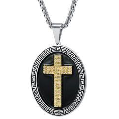 ***COI Titanium Black Gold Tone Silver Cross Pendant With Cubic Zirconia-01672AA