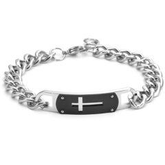 ***COI Titanium Black Silver Cross Bracelet With Steel Clasp(Length: 8.66 inches)-01674AA