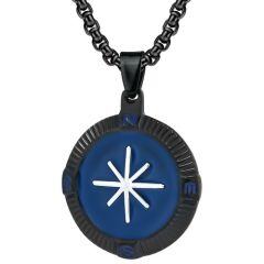 ***COI Titanium Black Gold Tone/Blue Silver Compass Pendant-01678AA