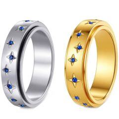 ***COI Titanium Gold Tone/Silver Ring With Created Blue Sapphire-01691AA
