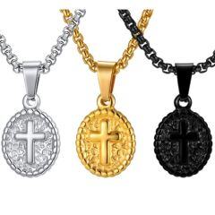 ***COI Titanium Black/Gold Tone/Silver Cross Tag Pendant-01694AA