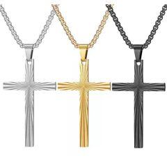 ***COI Titanium Black/Gold Tone/Silver Cross Pendant-01695AA