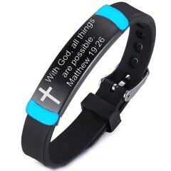 ***COI Black Titanium Cross Prayer Luminous Genuine Leather Bracelet With Steel Clasp(Length: 8.66 inches)-01700AA