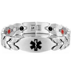 ***COI Titanium Black/Gold Tone/Silver Medical Alert Bracelet With Steel Clasp(Length: 8.66 inches)-01703AA
