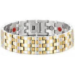 ***COI Titanium Gold Tone/Gold Tone Silver Bracelet With Steel Clasp(Length: 8.66 inches)-01704AA