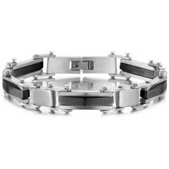 ***COI Titanium Black/Gold Tone Silver Bracelet With Steel Clasp(Length: 8.46 inches)-01705AA