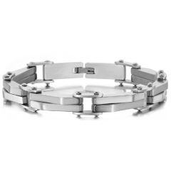 ***COI Titanium Silver/Black/Gold Tone Silver Bracelet With Steel Clasp(Length: 8.66 inches)-01707AA