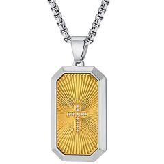 ***COI Titanium Black/Gold Tone Silver Cross Tag Pendant With Cubic Zirconia-01716AA