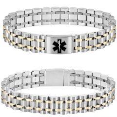 ***COI Titanium Gold Tone/Silver Medical Alert Bracelet With Steel Clasp(Length: 8.66 inches)-01721AA