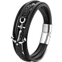 ***COI Titanium Anchor Genuine Leather Bracelet With Steel Clasp(Length: 8.27 inches)-01729AA