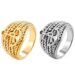 ***COI Titanium Gold Tone/Silver Anchor Ring-01736AA