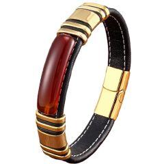 ***COI Gold Tone Titanium Tiger Eye Genuine Leather Bracelet With Steel Clasp(Length: 8.27 inches)-01749AA
